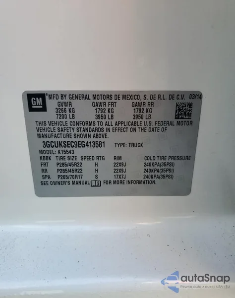 2014 Chevrolet Silverado K1500 Ltz from USA, damaged, VIN 3GCUKSEC9EG413581